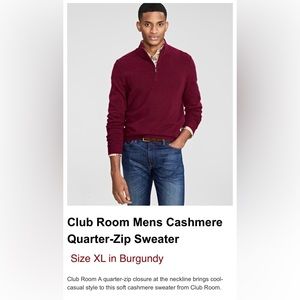 Club Room | Sweaters | Macys Club Room Mens Cashmere Quarterzip Sweater  Size Xl In Burgundy Nwt | Poshmark